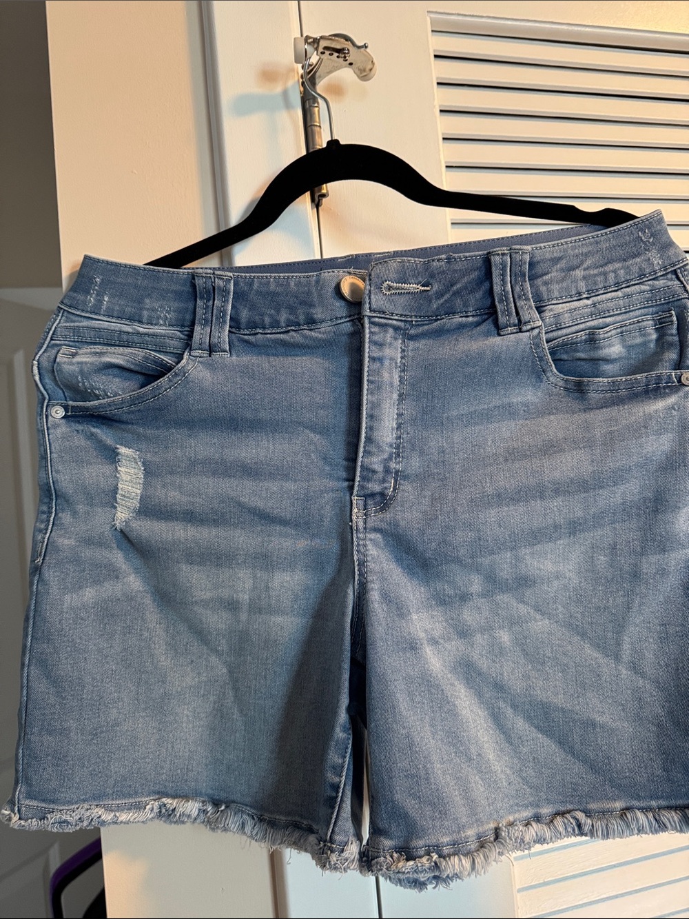 Democracy Light Blue Frayed Hem Denim Shorts